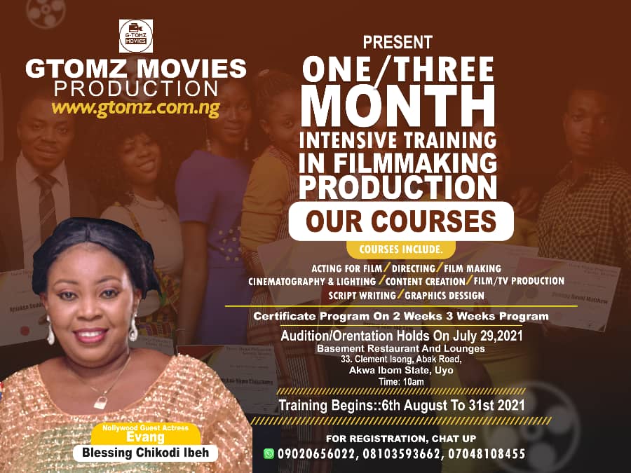 GTOMZ MOVIES ONE MONTH CERTIFICATE FILMMAKING WORKSHOP EMPOWERMENT IN UYO Register Now